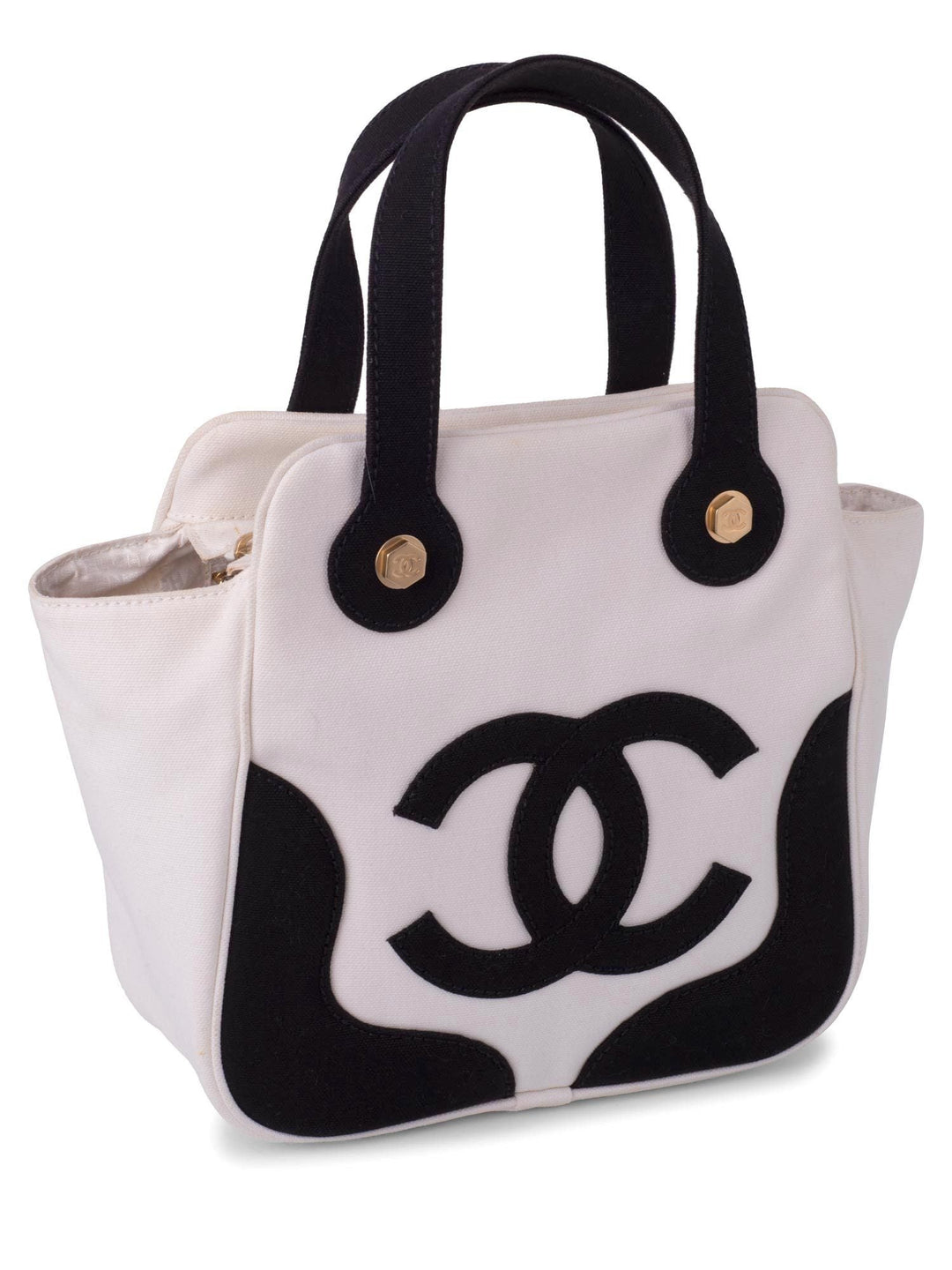 Top Quality Chanel CC Logo Canvas Leather Bag Black White