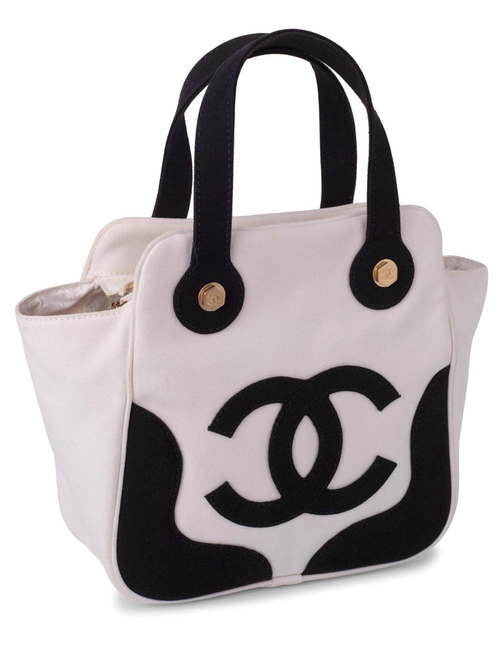 Top Quality Chanel CC Logo Canvas Leather Bag Black White