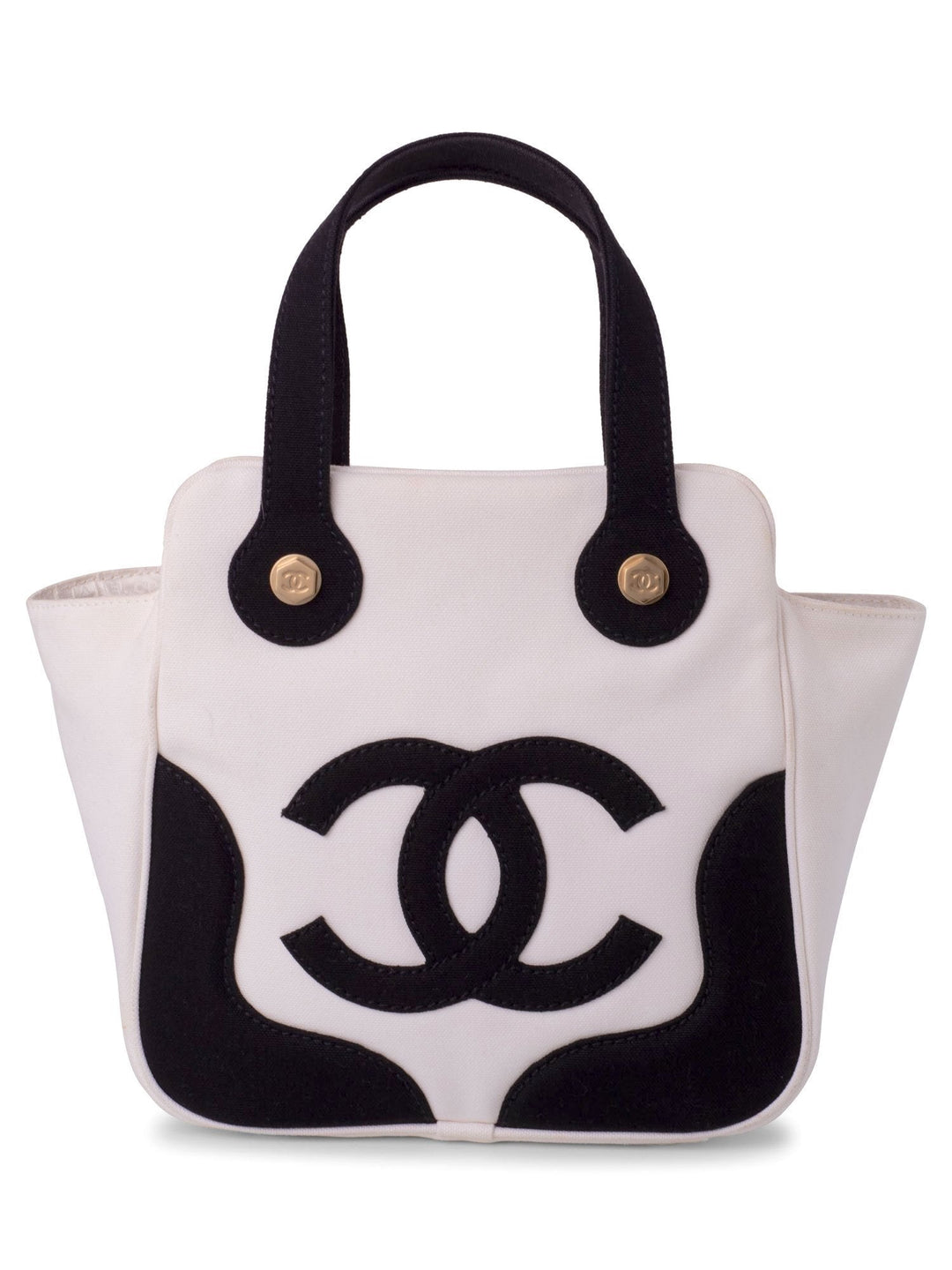 Top Quality Chanel CC Logo Canvas Leather Bag Black White