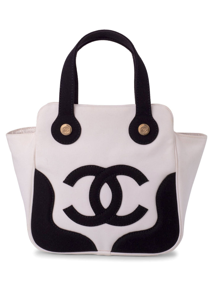 Top Quality Chanel CC Logo Canvas Leather Bag Black White