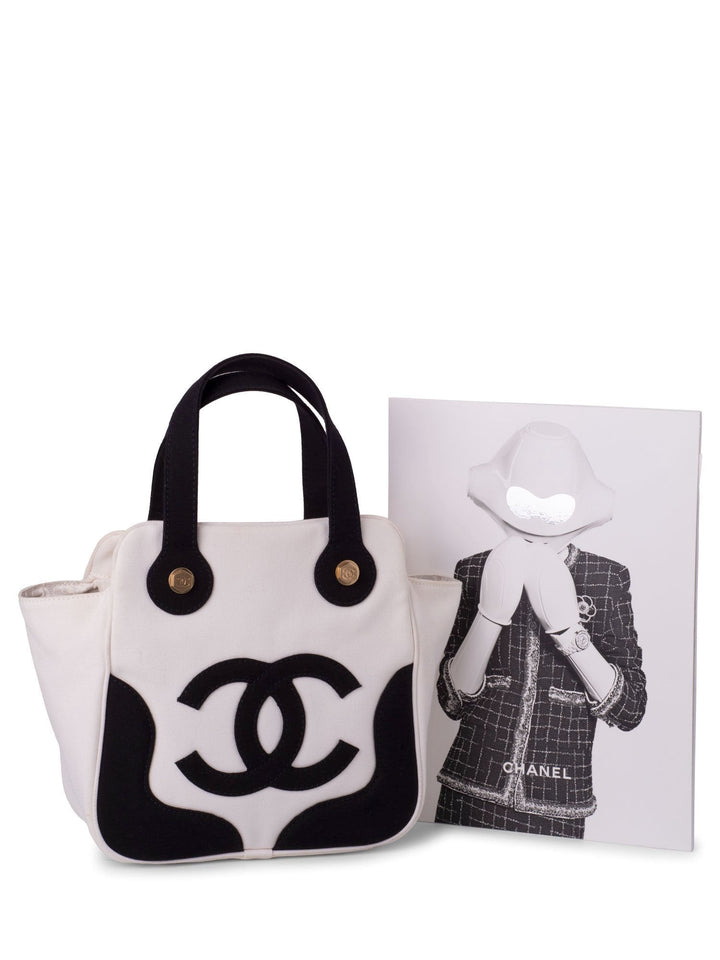 Top Quality Chanel CC Logo Canvas Leather Bag Black White
