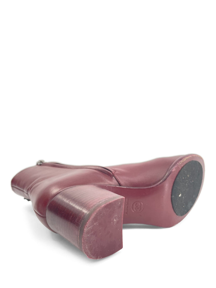 Top Quality Chanel CC Logo Cap Toe Booties Burgundy