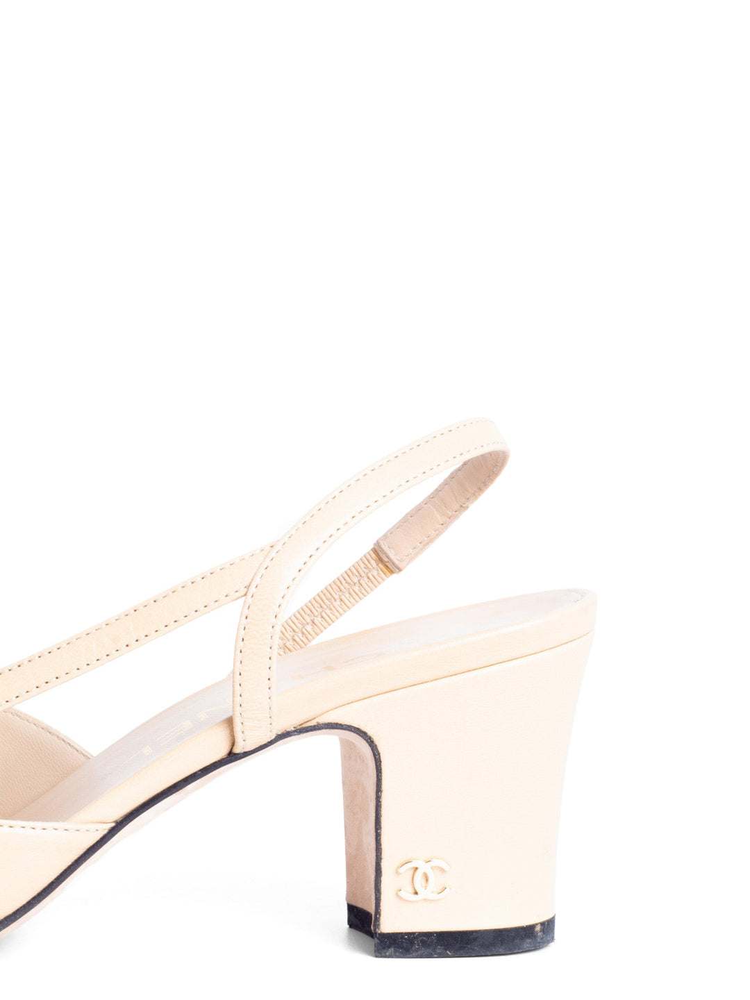 Top Quality Chanel CC Logo Cap Toe Sling Back Heels Beige Black