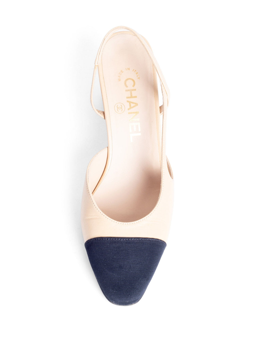 Top Quality Chanel CC Logo Cap Toe Sling Back Heels Beige Black