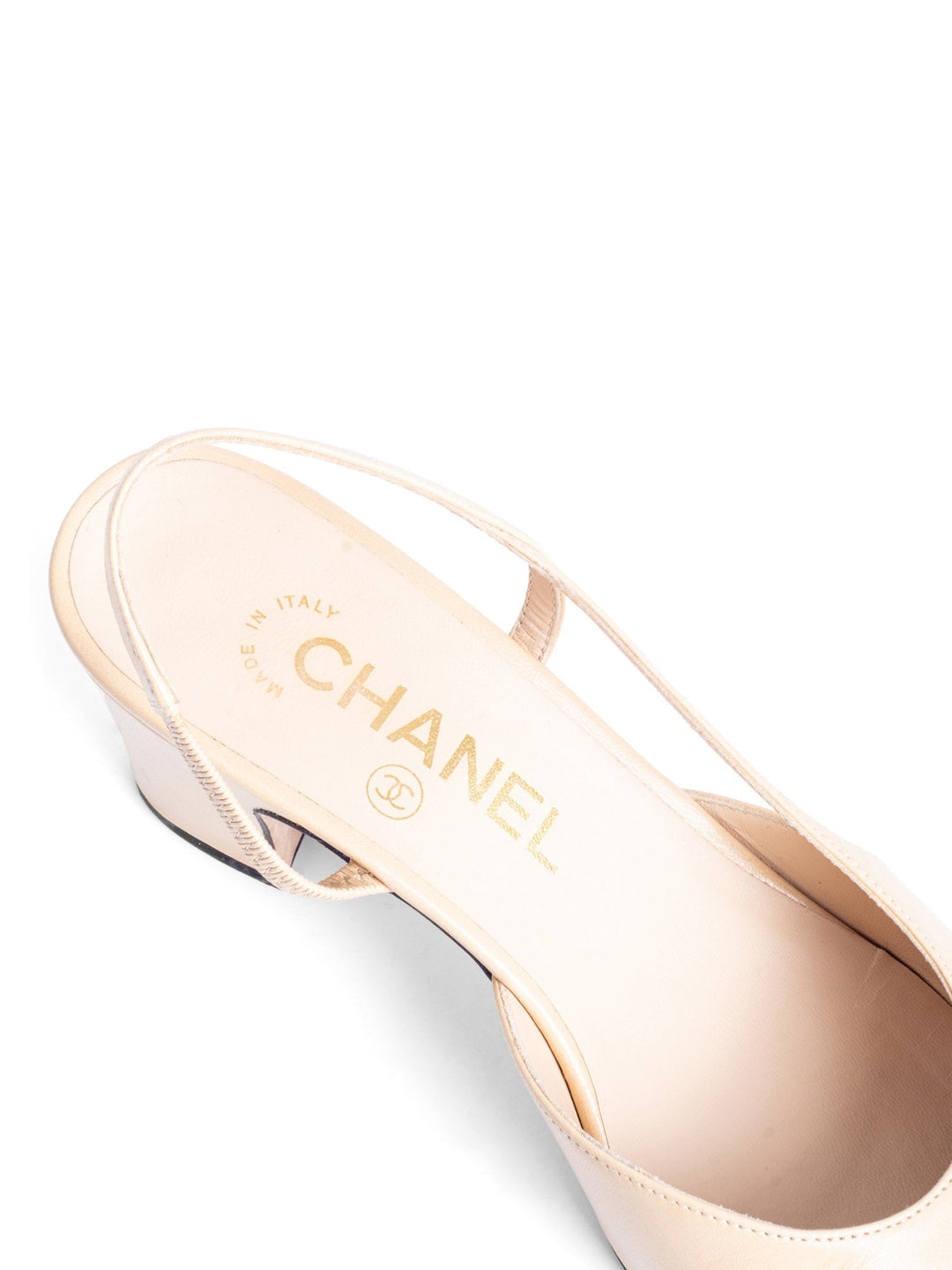 Top Quality Chanel CC Logo Cap Toe Sling Back Heels Beige Black
