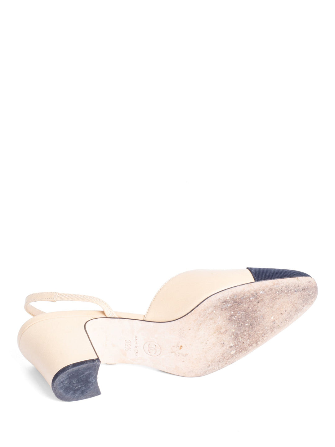 Top Quality Chanel CC Logo Cap Toe Sling Back Heels Beige Black