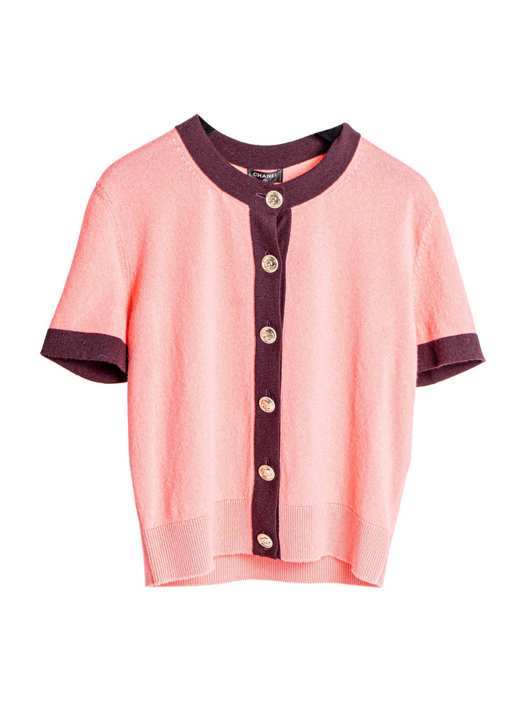 Top Quality Chanel CC Logo Cashmere Cardigan Pink Dark Purple