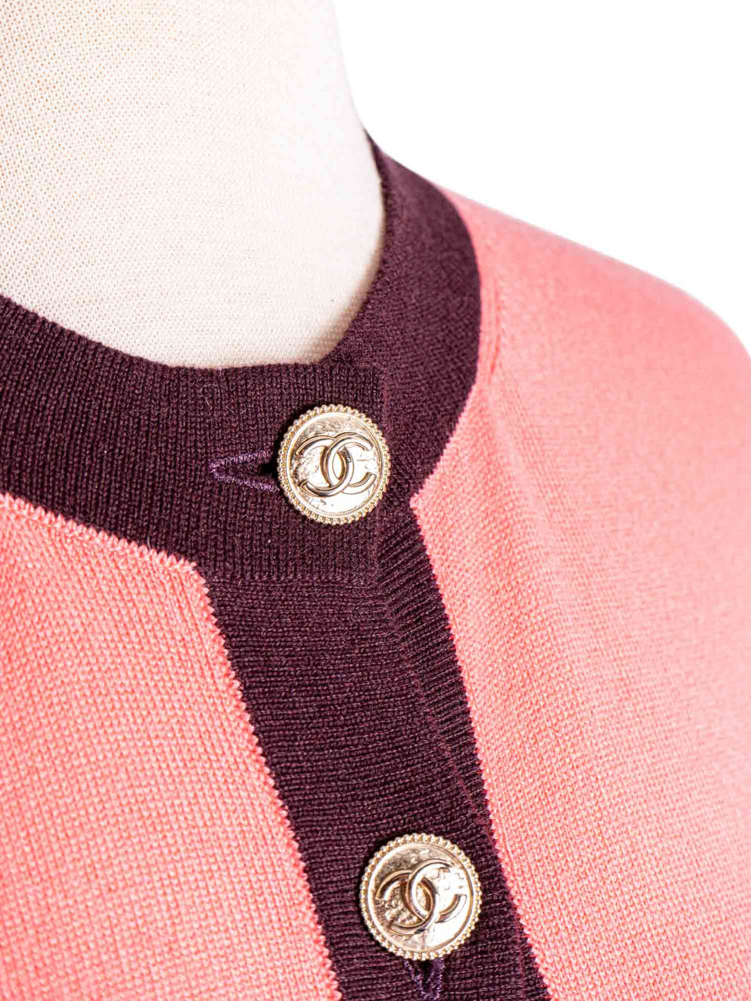 Top Quality Chanel CC Logo Cashmere Cardigan Pink Dark Purple