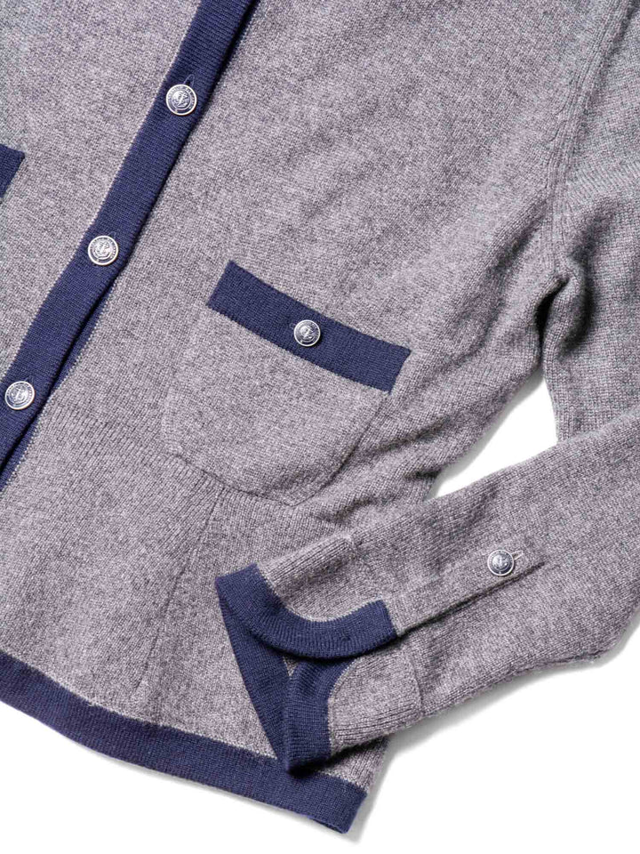 Top Quality Chanel CC Logo Cashmere Cardigan Sweater Navy Blue Grey