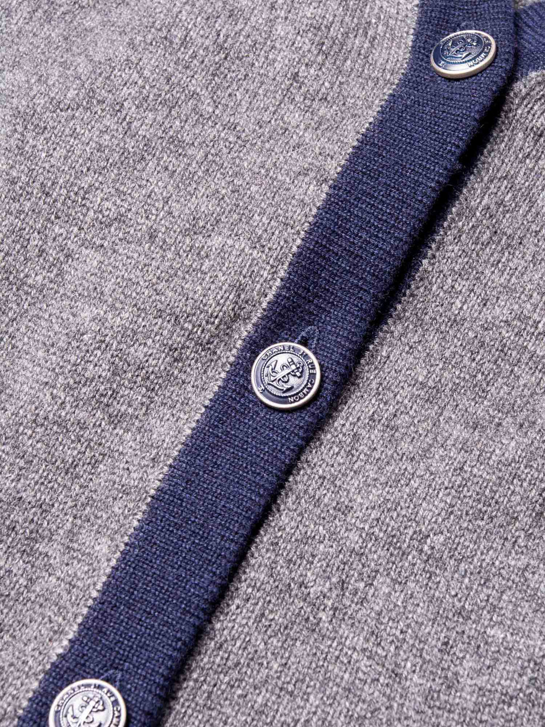 Top Quality Chanel CC Logo Cashmere Cardigan Sweater Navy Blue Grey