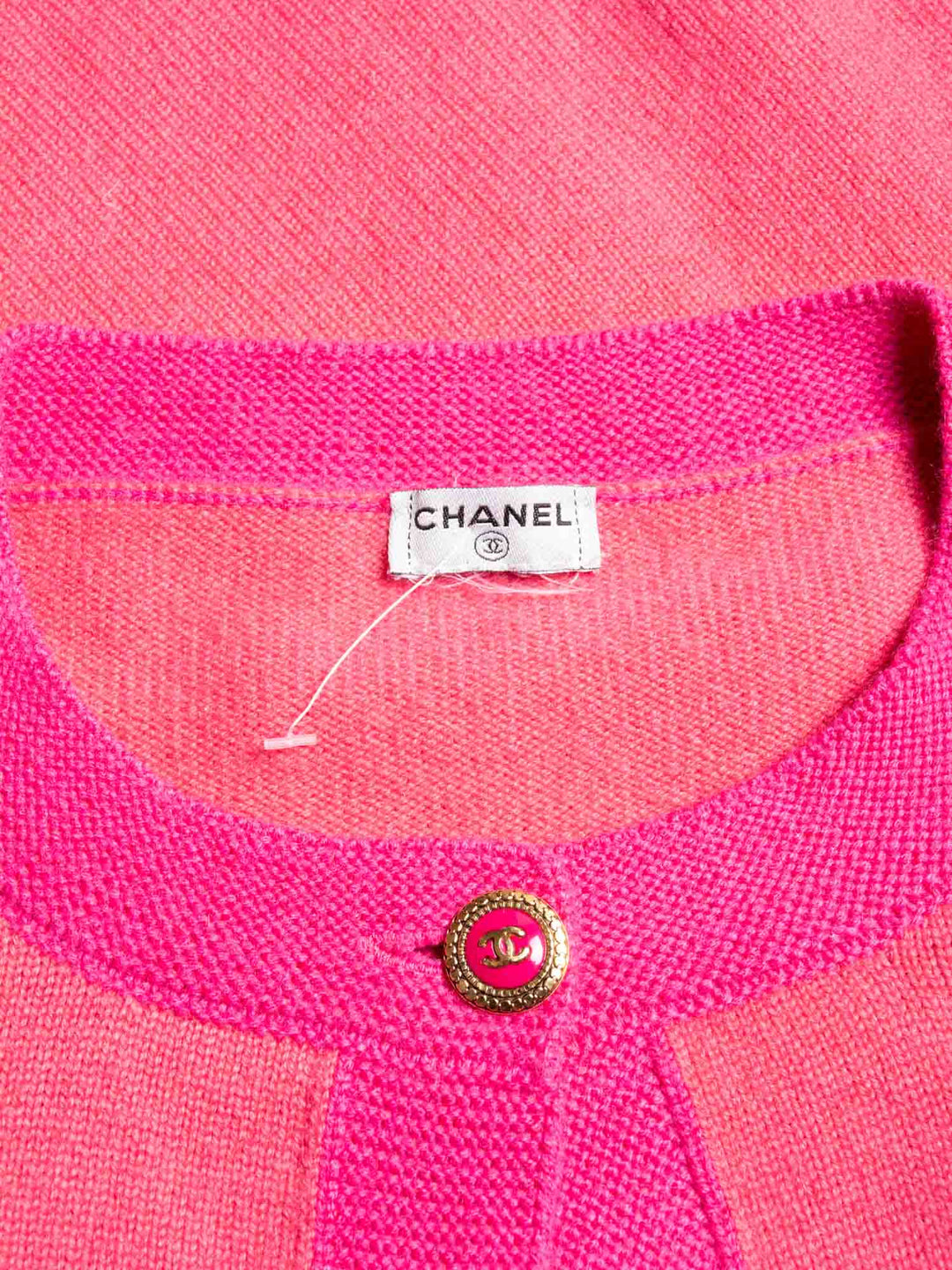 Top Quality Chanel CC Logo Cashmere Color Block Cardigan Pink