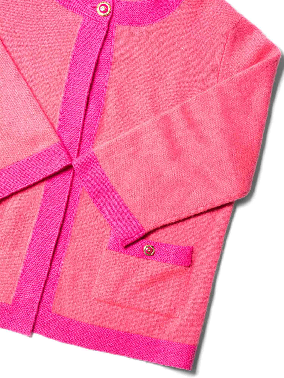 Top Quality Chanel CC Logo Cashmere Color Block Cardigan Pink