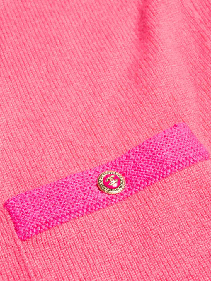 Top Quality Chanel CC Logo Cashmere Color Block Cardigan Pink