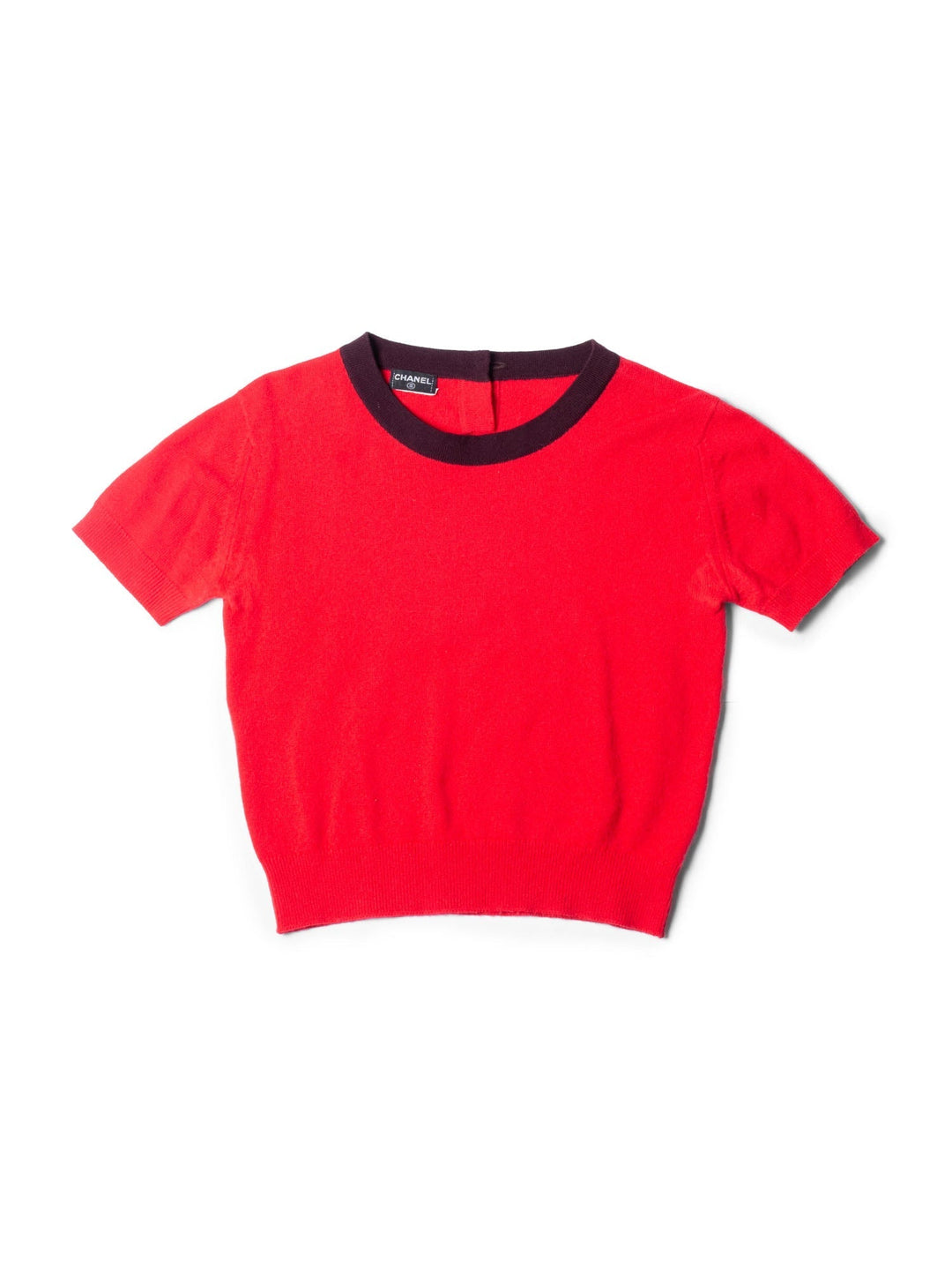 Top Quality Chanel CC Logo Cashmere Cropped Top Burgundy Red
