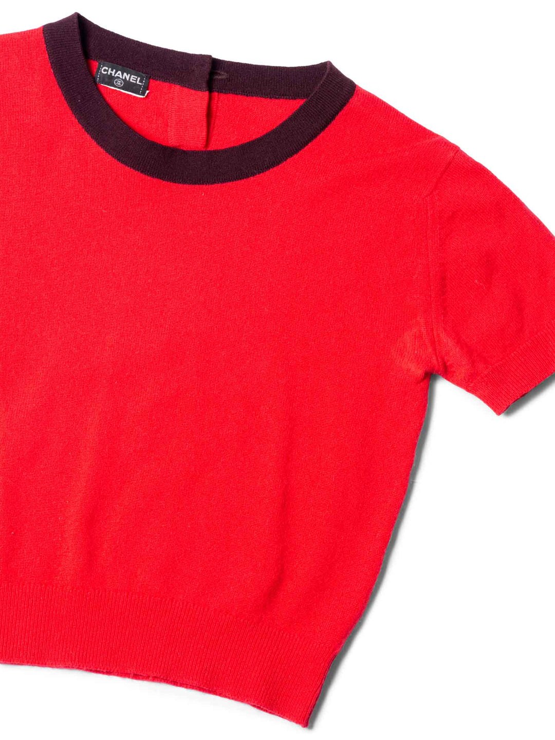 Top Quality Chanel CC Logo Cashmere Cropped Top Burgundy Red