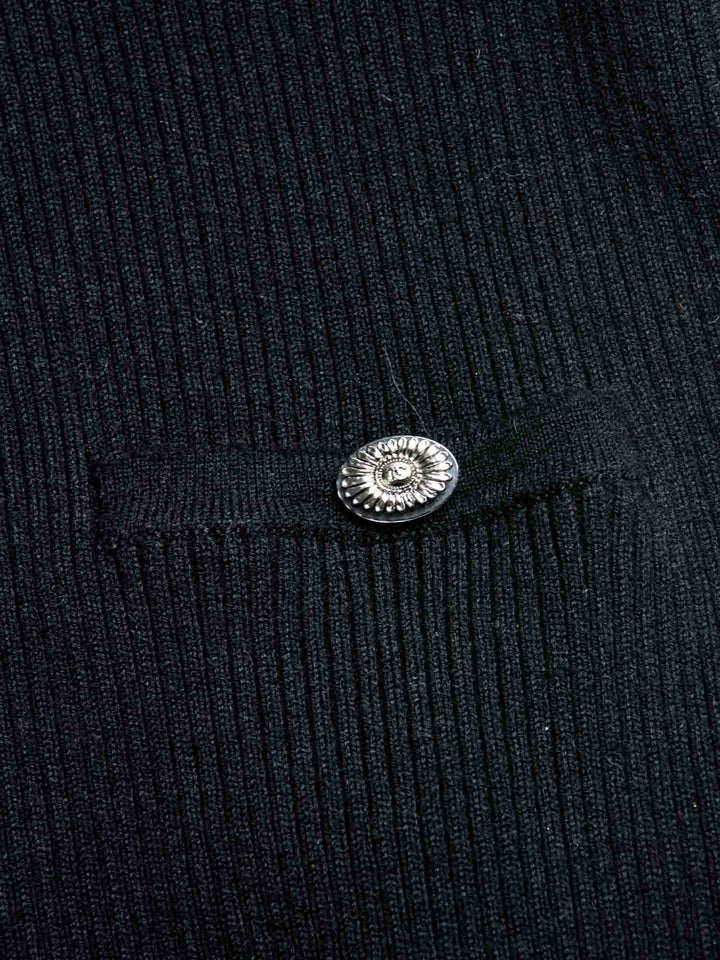 Top Quality Chanel CC Logo Cashmere Knit Raffled Sweater Black