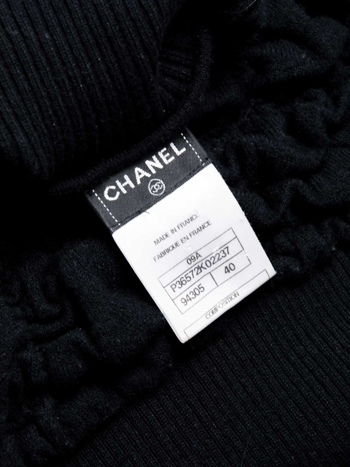 Top Quality Chanel CC Logo Cashmere Knit Raffled Sweater Black