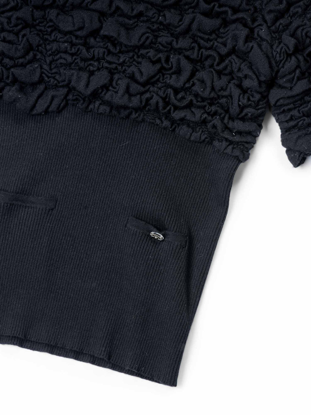 Top Quality Chanel CC Logo Cashmere Knit Raffled Sweater Black