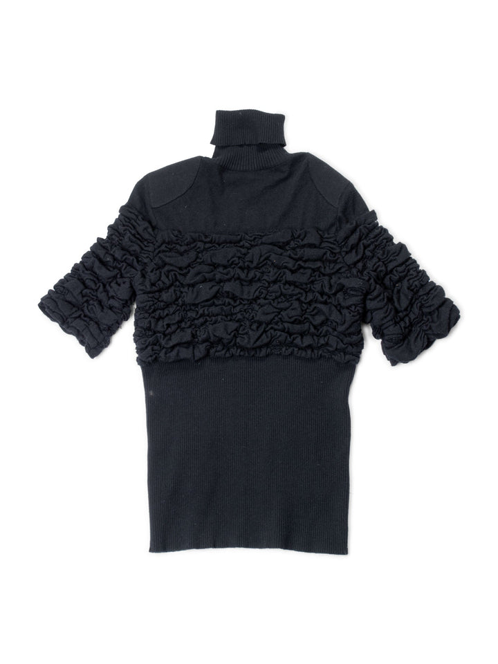 Top Quality Chanel CC Logo Cashmere Knit Raffled Sweater Black