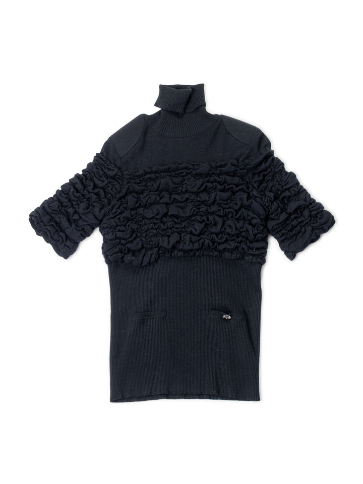 Top Quality Chanel CC Logo Cashmere Knit Raffled Sweater Black