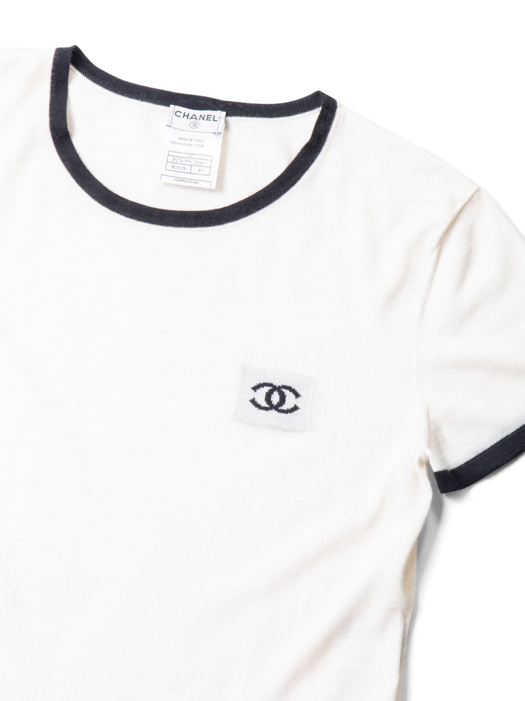 Top Quality Chanel CC Logo Cashmere Knit T-Shirt Ivory Black