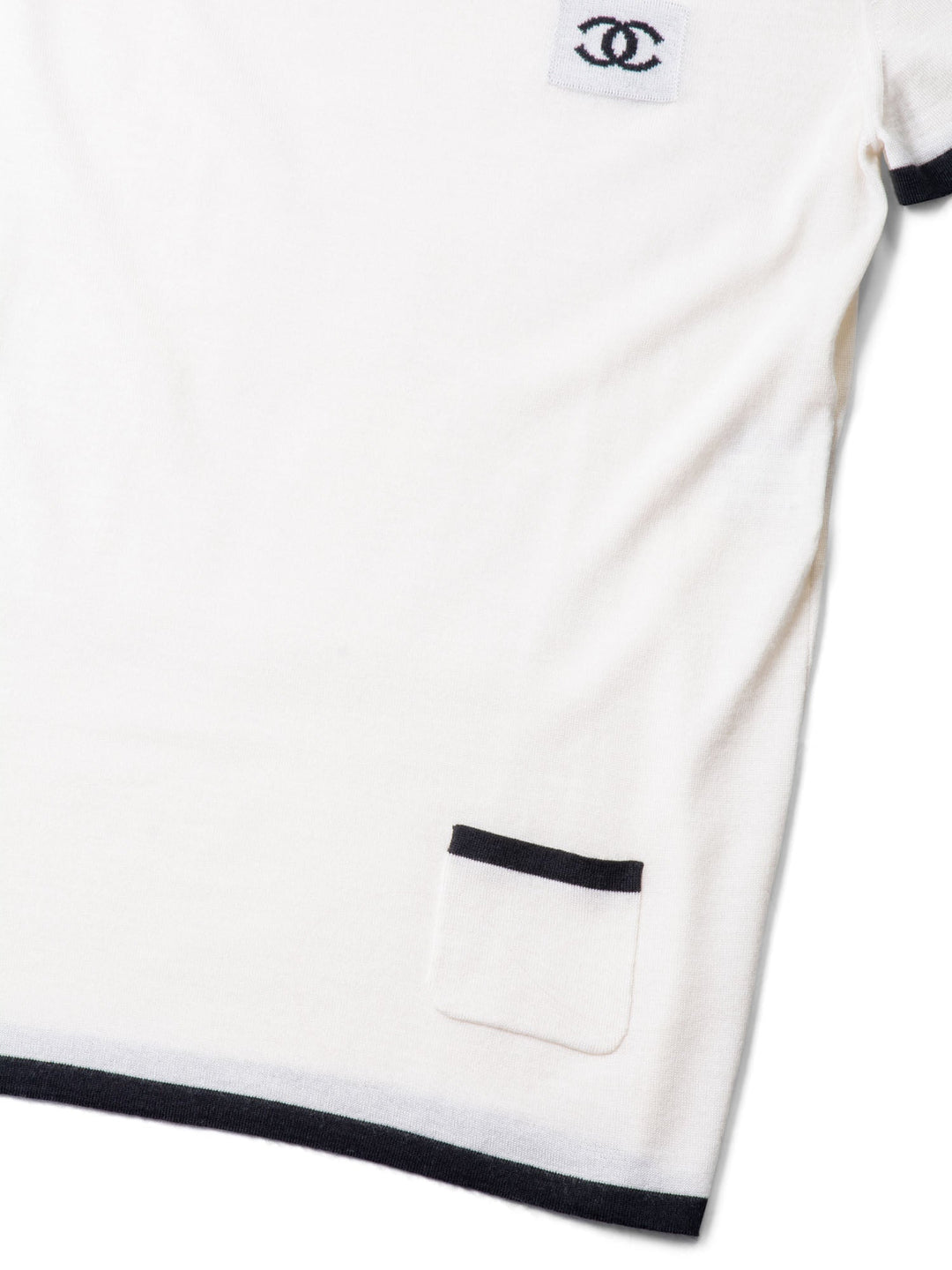 Top Quality Chanel CC Logo Cashmere Knit T-Shirt Ivory Black