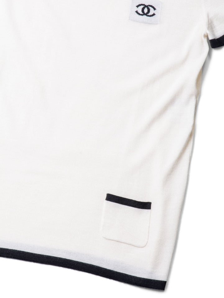 Top Quality Chanel CC Logo Cashmere Knit T-Shirt Ivory Black