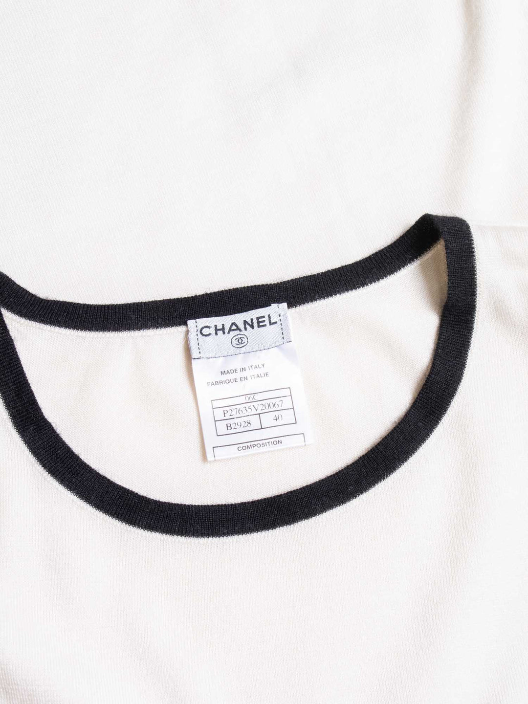Top Quality Chanel CC Logo Cashmere Knit T-Shirt Ivory Black