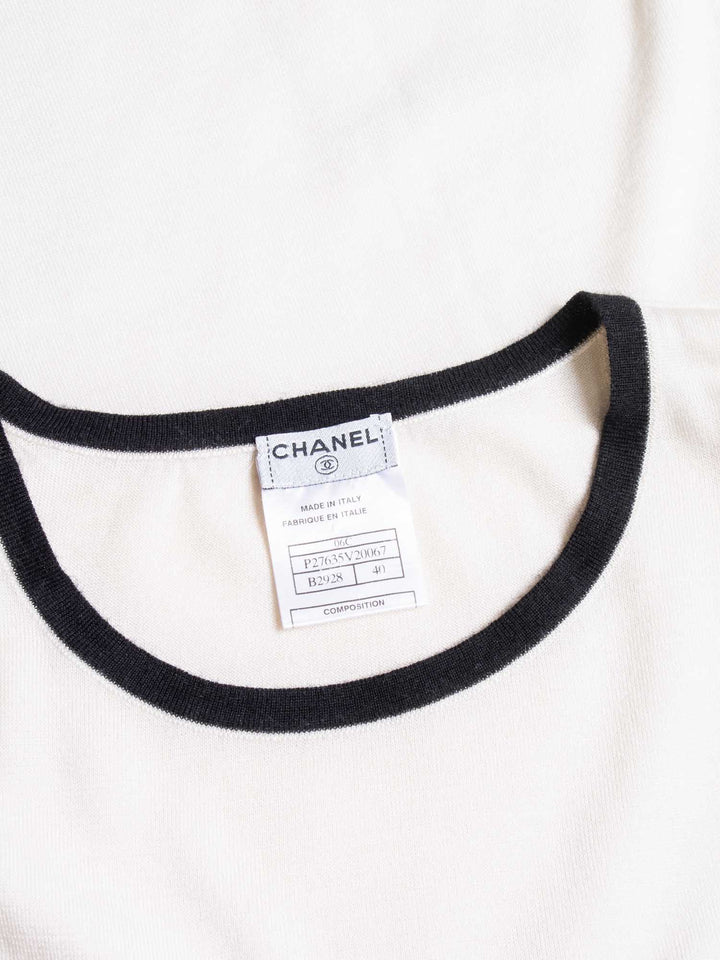 Top Quality Chanel CC Logo Cashmere Knit T-Shirt Ivory Black