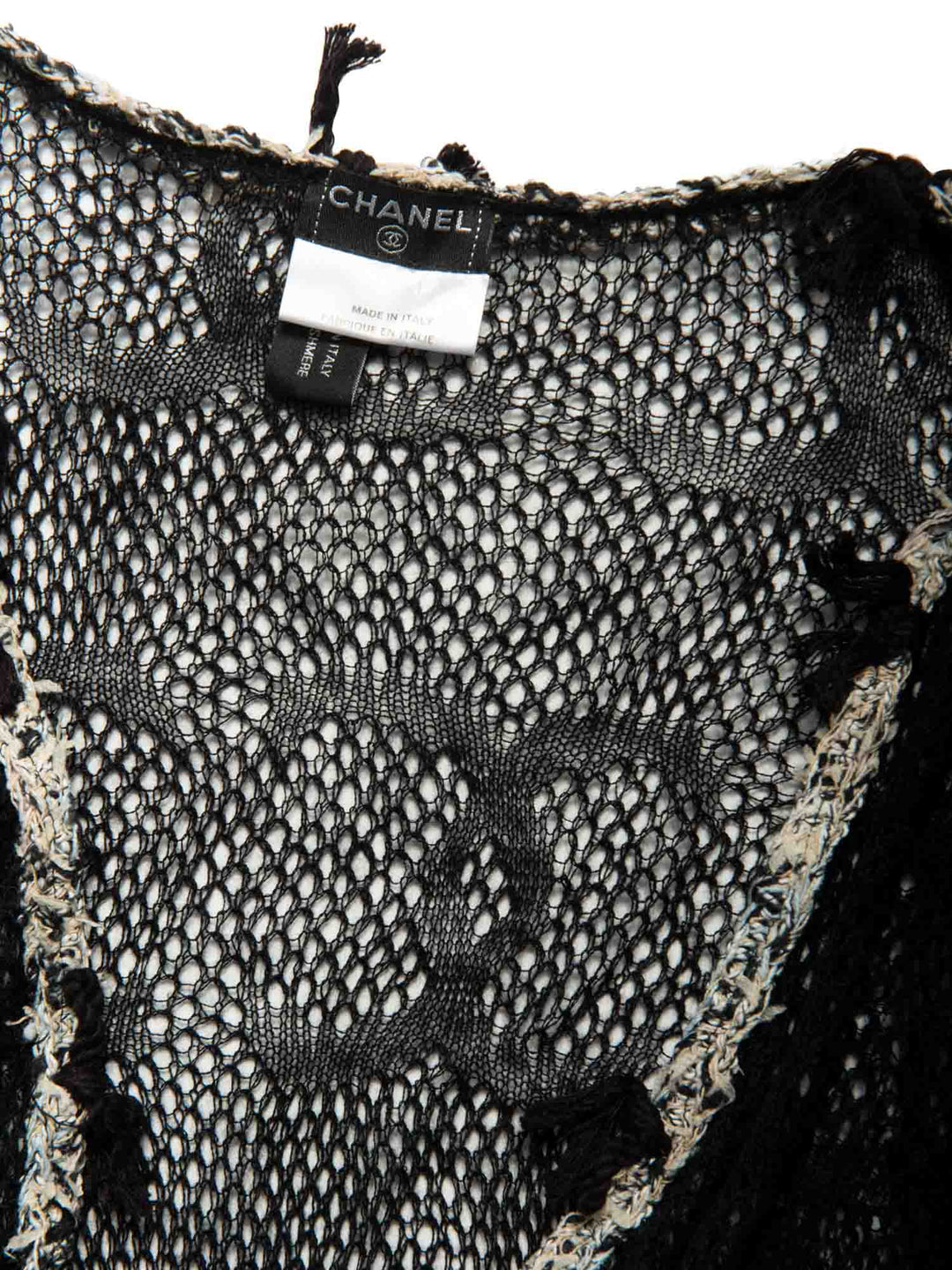 Top Quality Chanel CC Logo Cashmere Knitted Distressed Cardigan Black