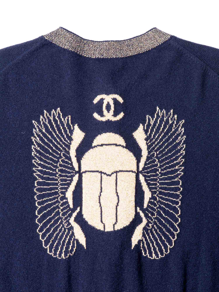 Top Quality Chanel CC Logo Cashmere Scarab Beetle Cardigan Navy Gold