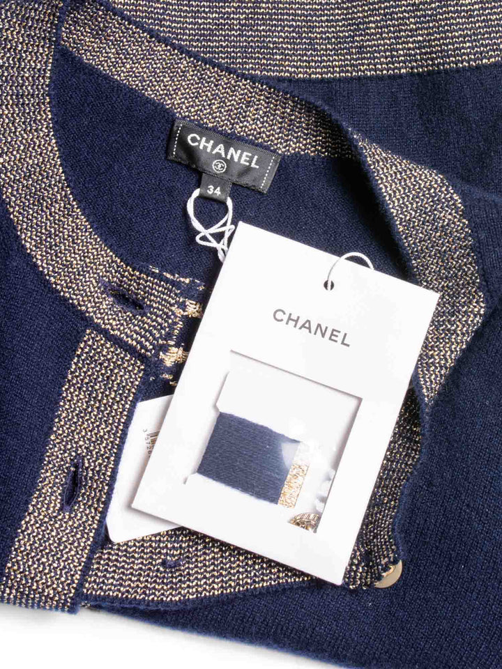 Top Quality Chanel CC Logo Cashmere Scarab Beetle Cardigan Navy Gold