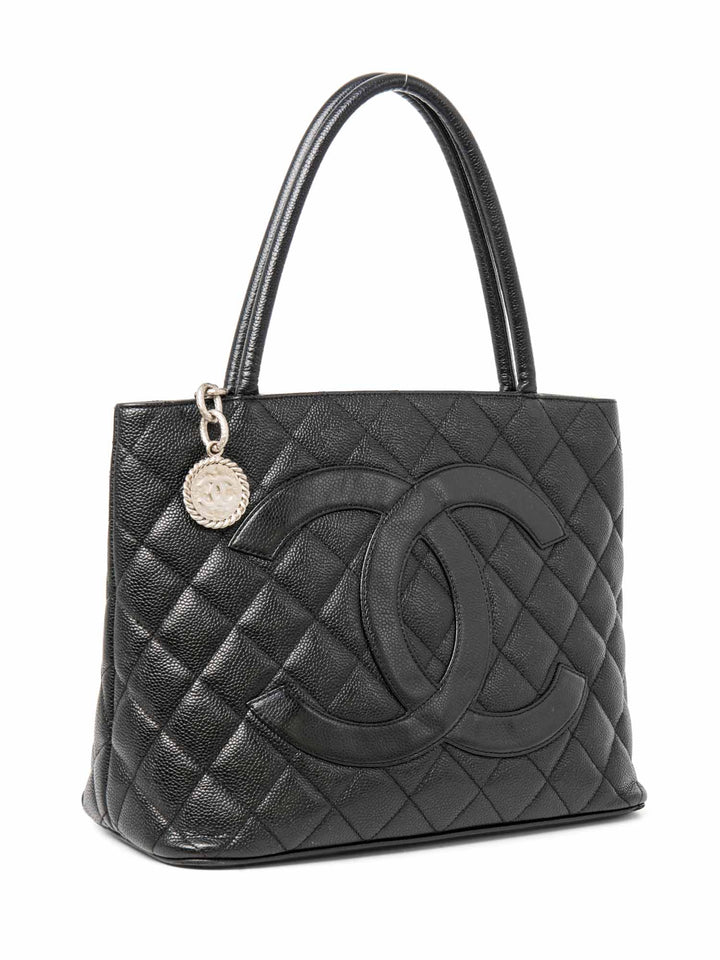 Top Quality Chanel CC Logo Caviar Cambon Handbag Black Silver