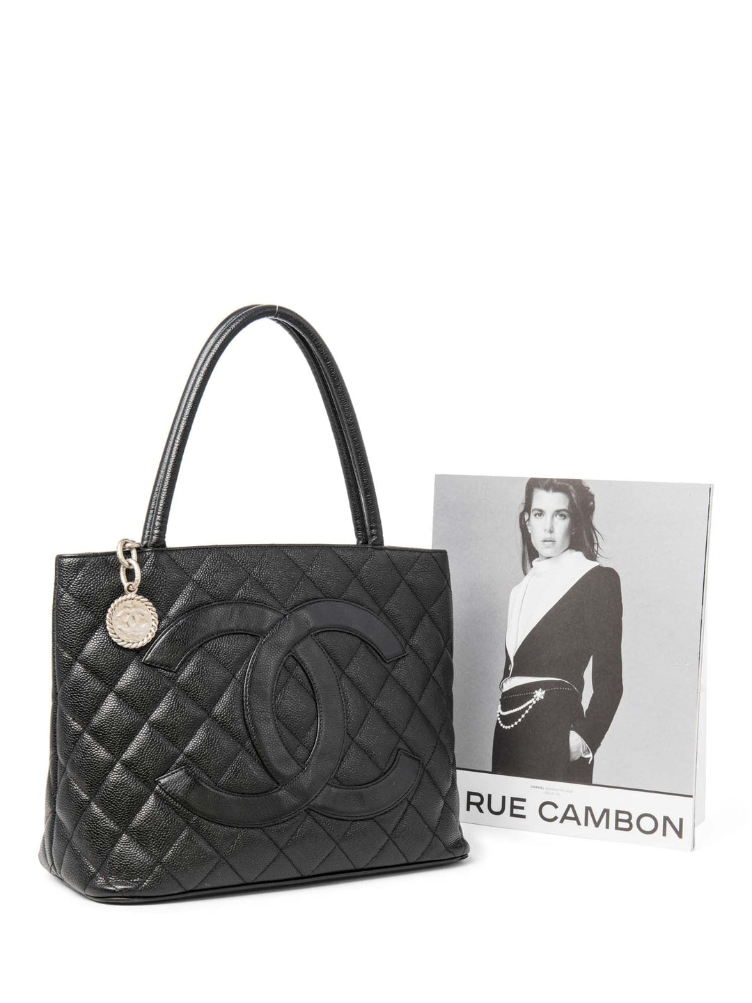 Top Quality Chanel CC Logo Caviar Cambon Handbag Black Silver