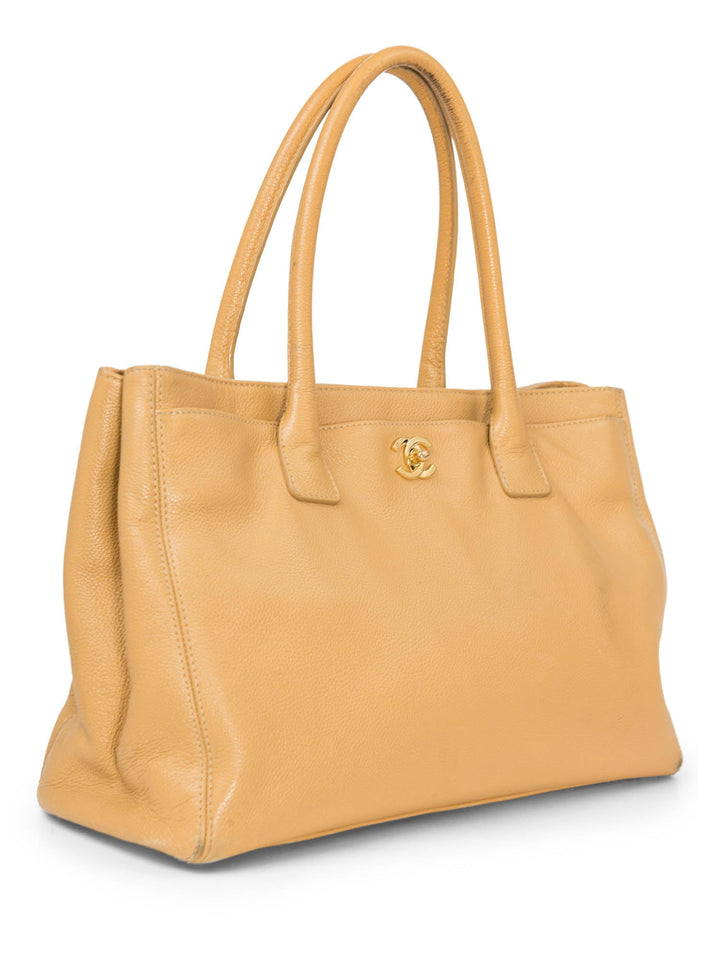Top Quality Chanel CC Logo Caviar Leather Cerf Tote Bag Beige