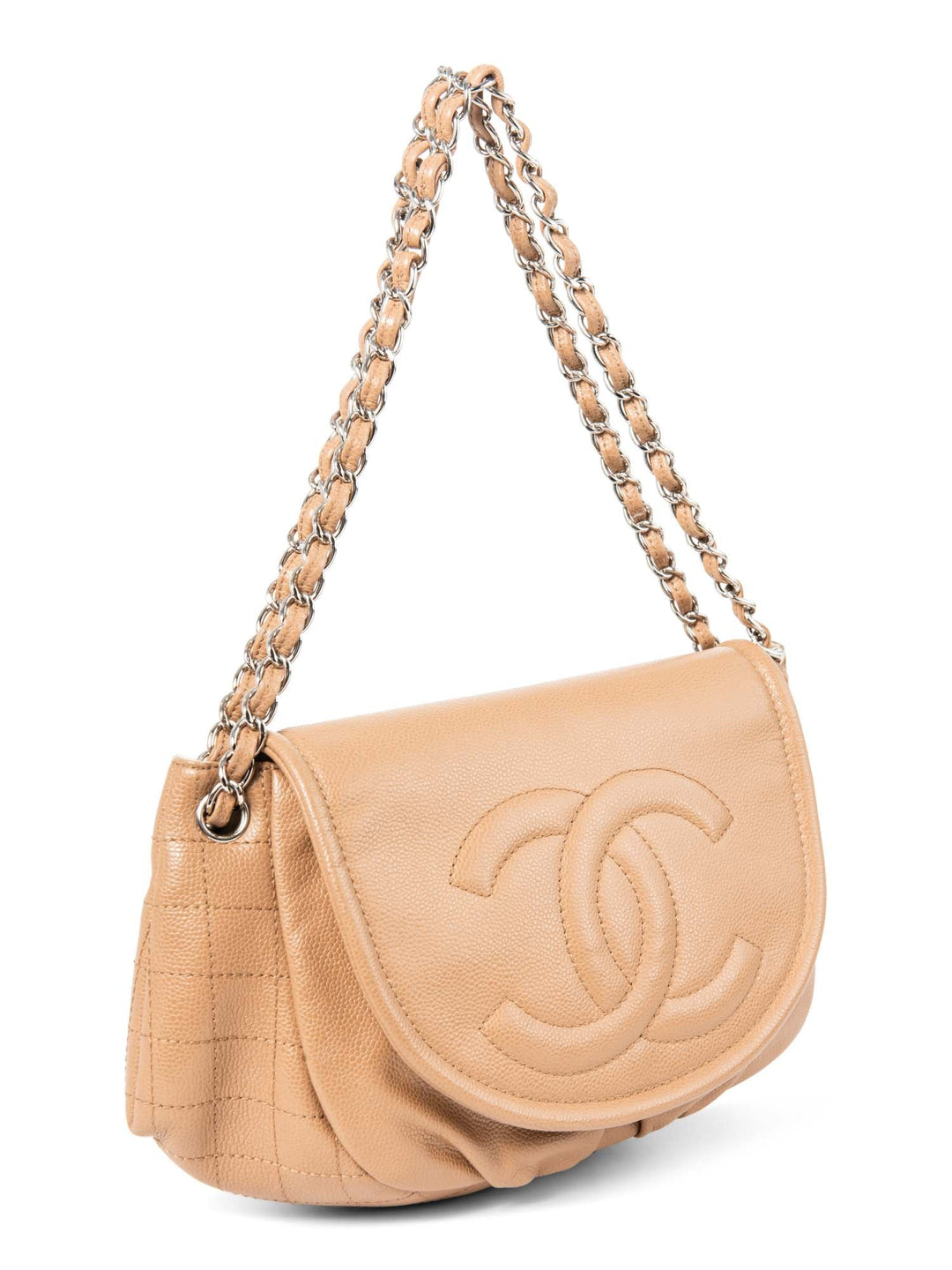 Top Quality Chanel CC Logo Caviar Leather Flap Messenger Bag Beige