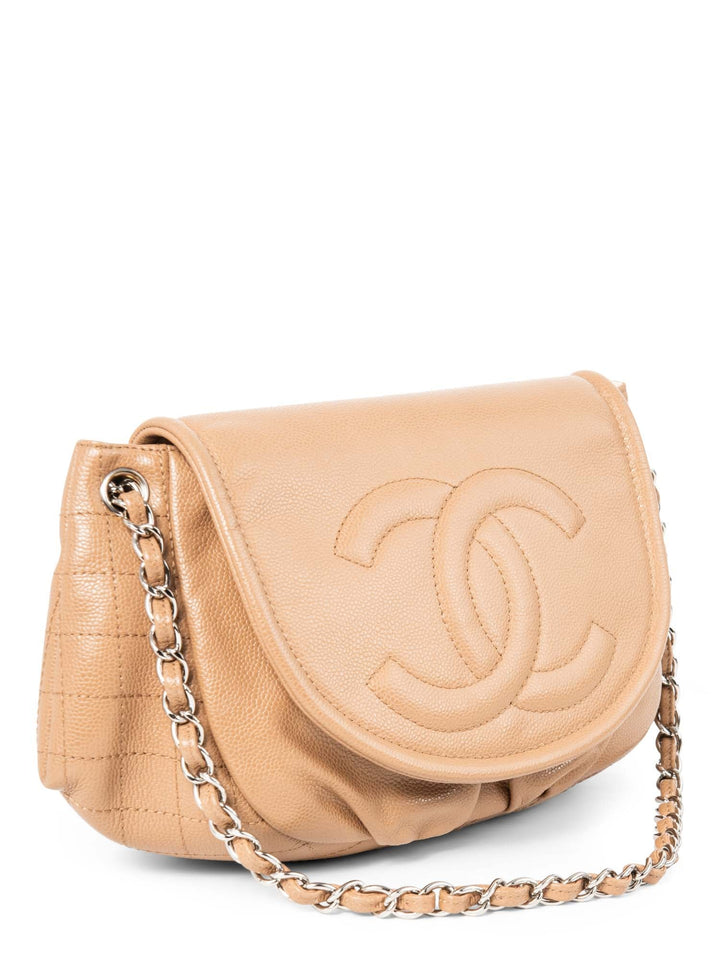 Top Quality Chanel CC Logo Caviar Leather Flap Messenger Bag Beige
