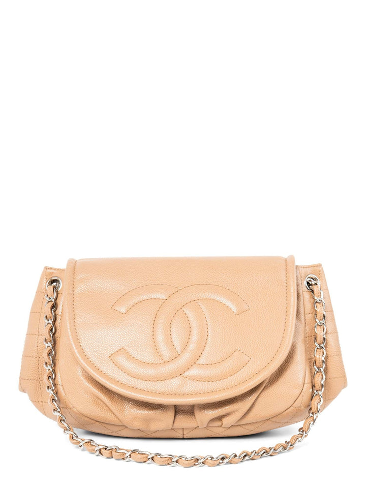 Top Quality Chanel CC Logo Caviar Leather Flap Messenger Bag Beige