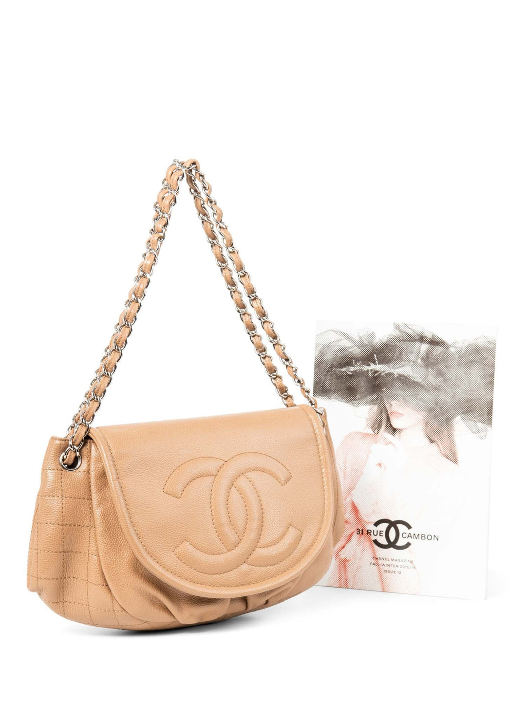 Top Quality Chanel CC Logo Caviar Leather Flap Messenger Bag Beige
