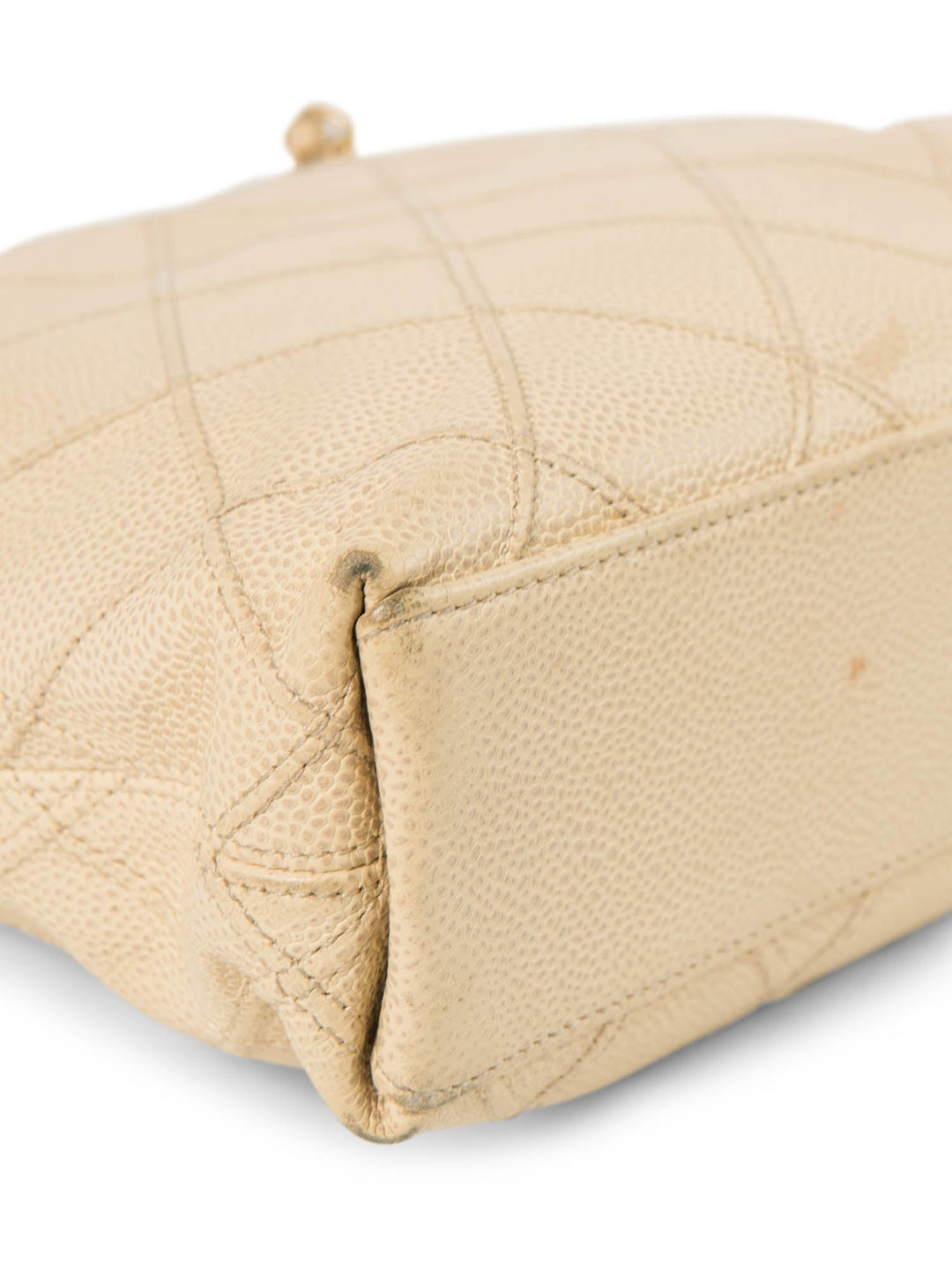 Top Quality Chanel CC Logo Caviar Leather Quilted Shopper Bag Ivory Gold
