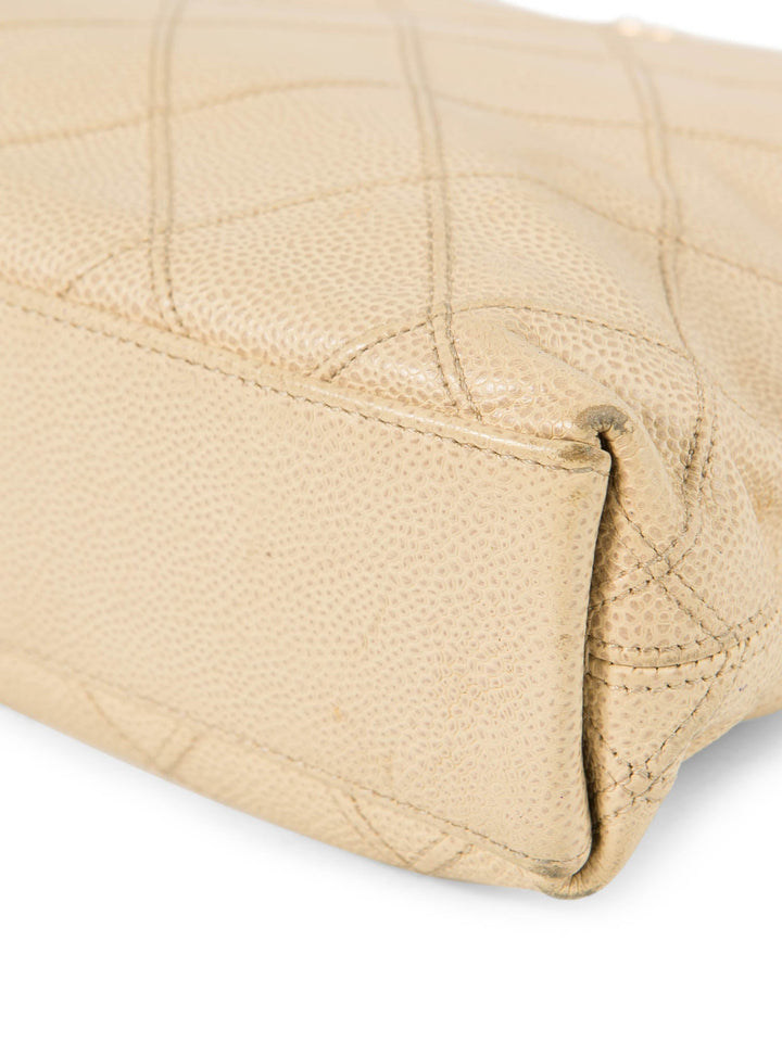 Top Quality Chanel CC Logo Caviar Leather Quilted Shopper Bag Ivory Gold