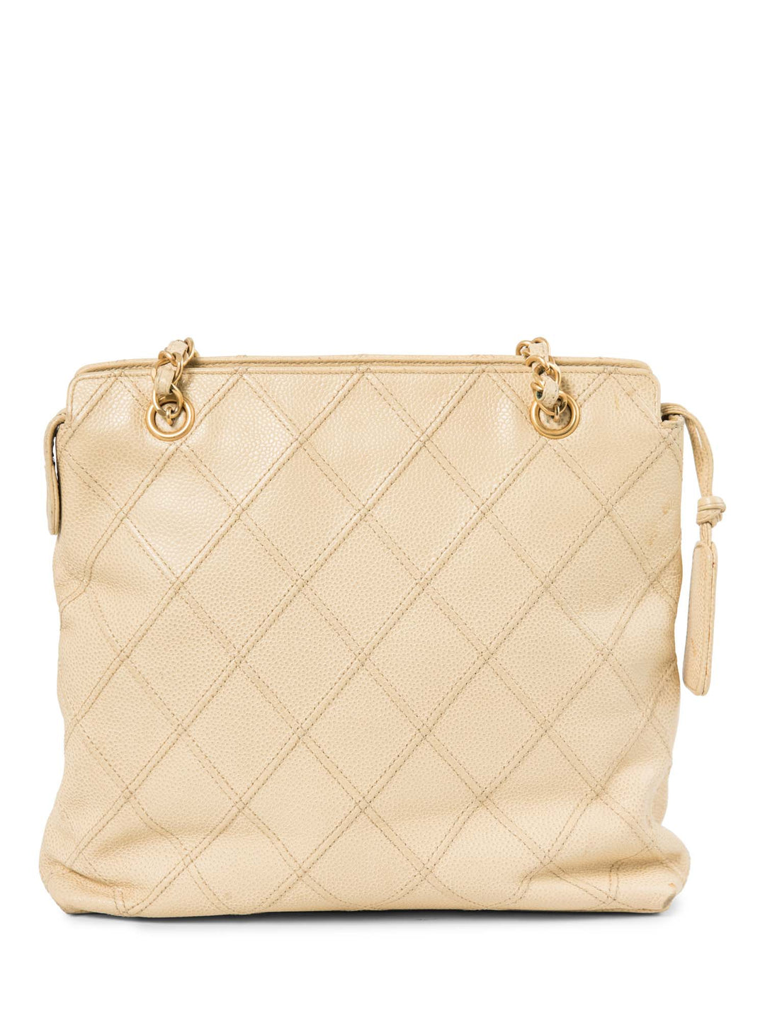 Top Quality Chanel CC Logo Caviar Leather Quilted Shopper Bag Ivory Gold
