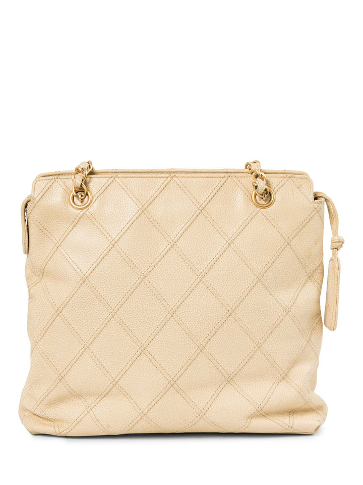 Top Quality Chanel CC Logo Caviar Leather Quilted Shopper Bag Ivory Gold