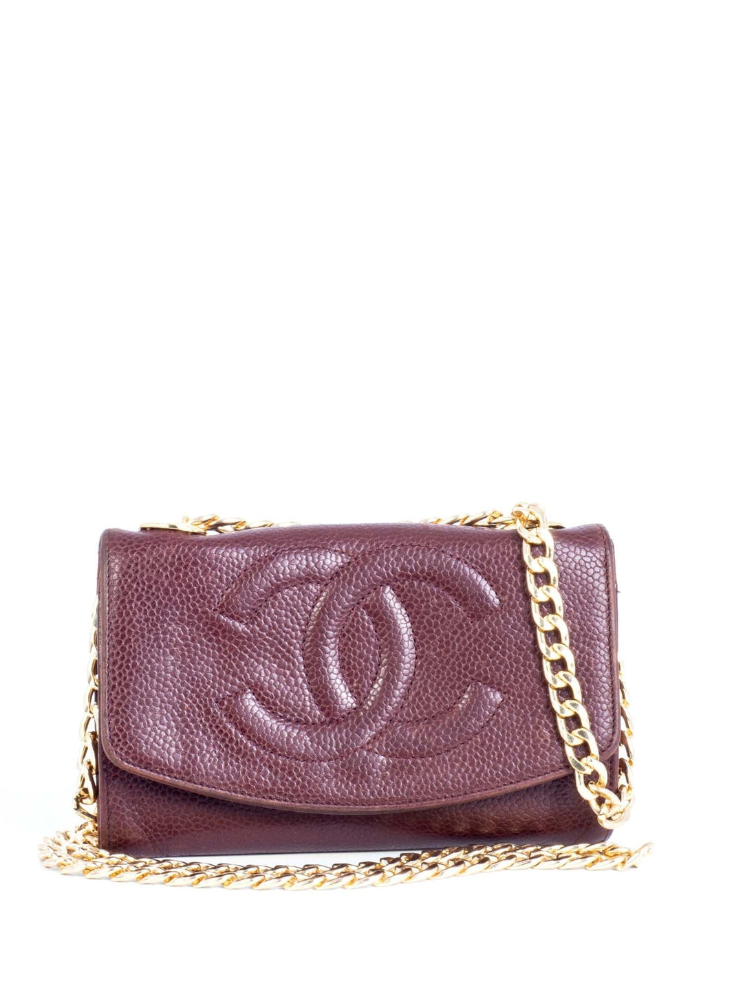 Top Quality Chanel CC Logo Caviar Leather Timeless Mini Wallet On Chain Brown