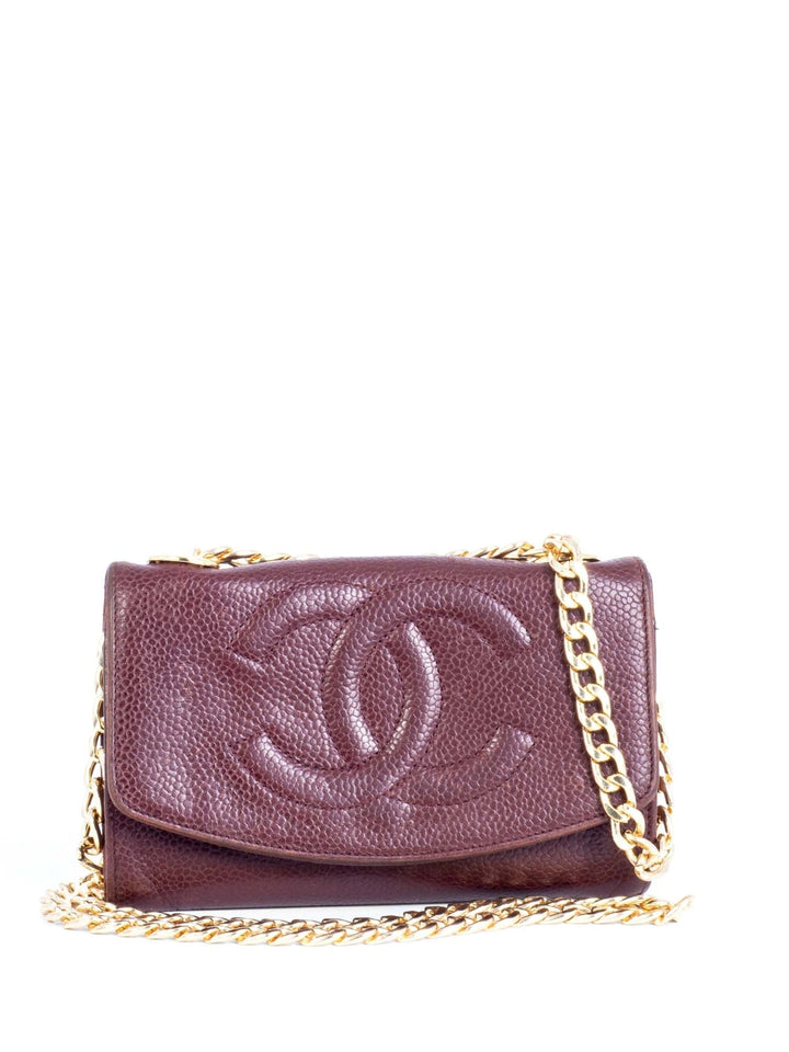 Top Quality Chanel CC Logo Caviar Leather Timeless Mini Wallet On Chain Brown