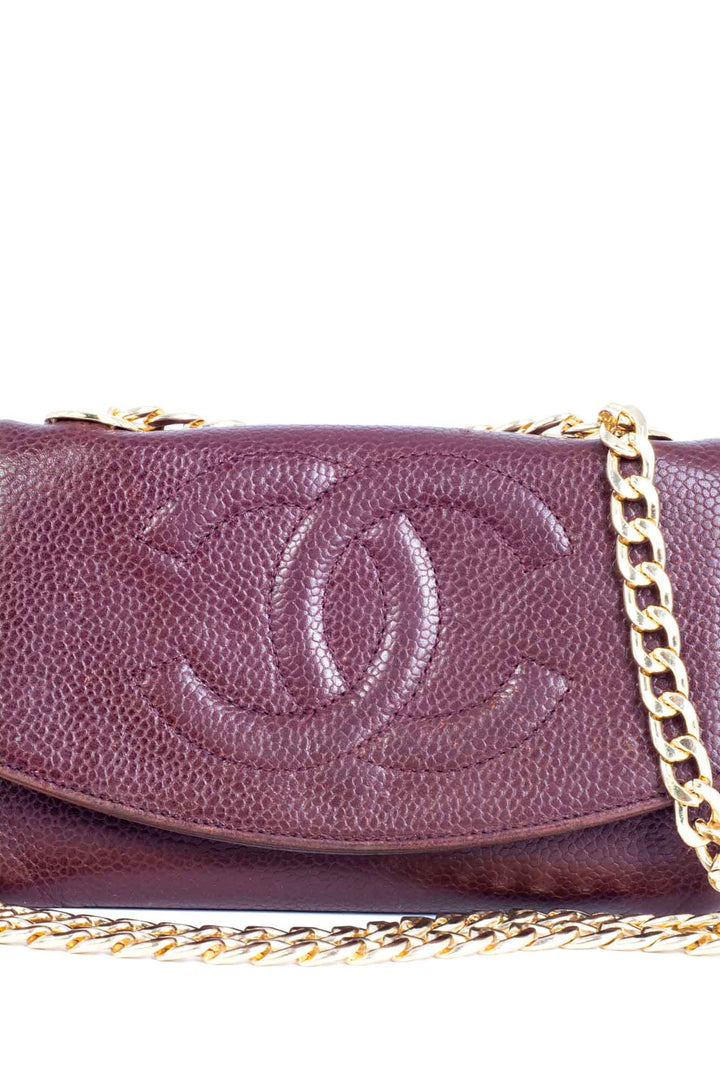 Top Quality Chanel CC Logo Caviar Leather Timeless Mini Wallet On Chain Brown