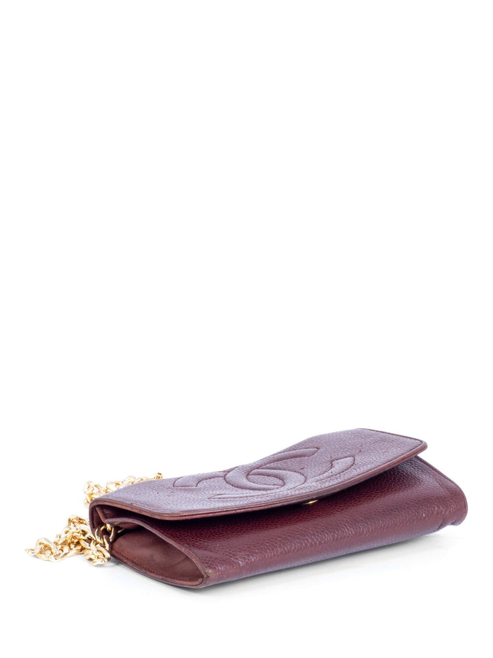 Top Quality Chanel CC Logo Caviar Leather Timeless Mini Wallet On Chain Brown