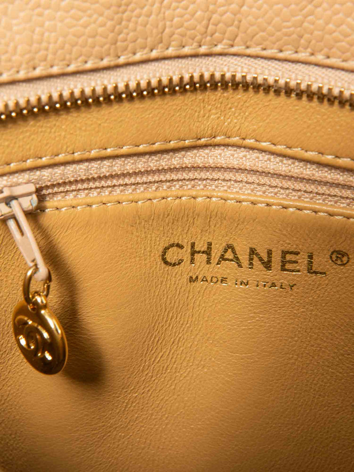 Top Quality Chanel CC Logo Caviar Leather Top Handle Shoulder Bag Beige Gold