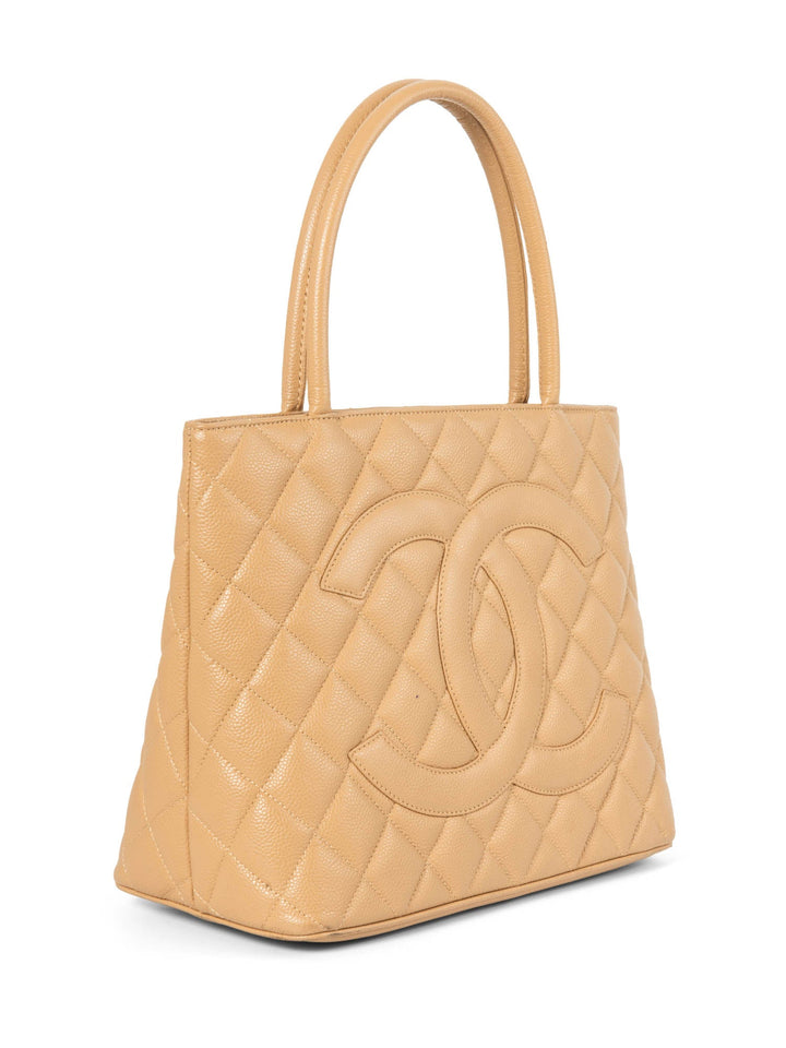 Top Quality Chanel CC Logo Caviar Leather Top Handle Shoulder Bag Beige Gold