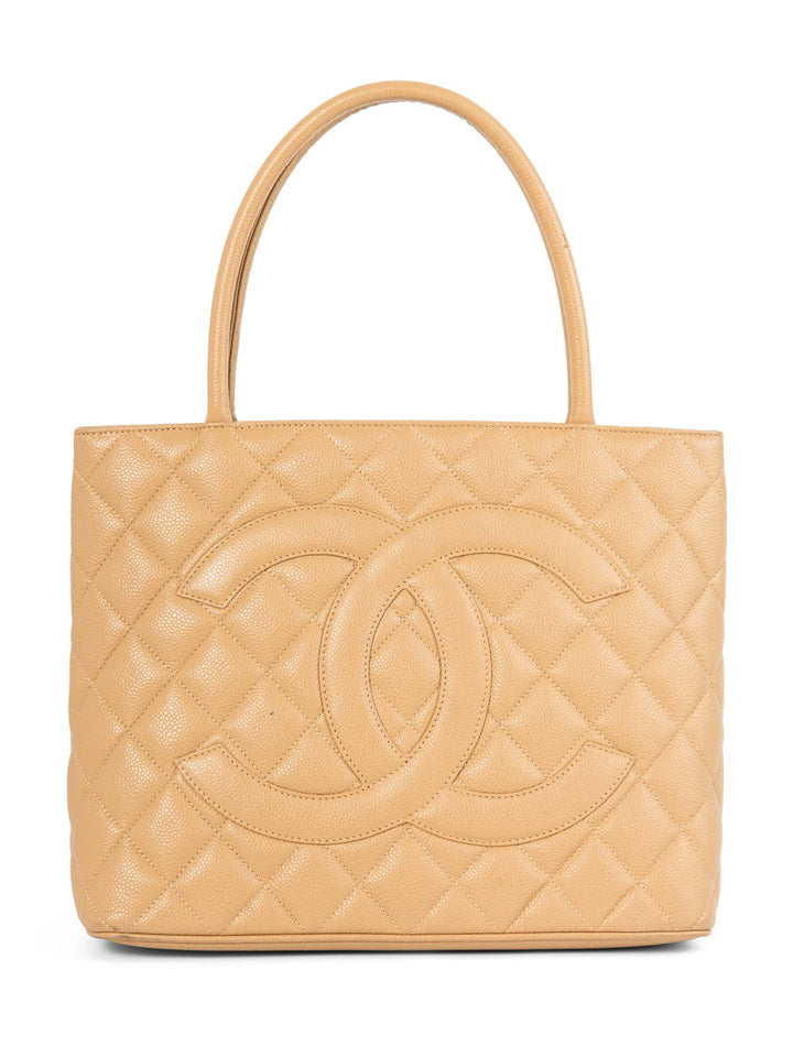 Top Quality Chanel CC Logo Caviar Leather Top Handle Shoulder Bag Beige Gold